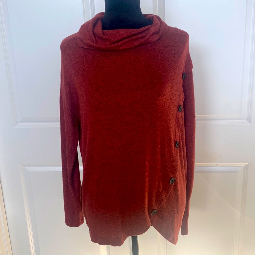 Retrology Fall Lagenlook Shabby Chic Asymmetrical Side Button Cowl Neck Fall Top